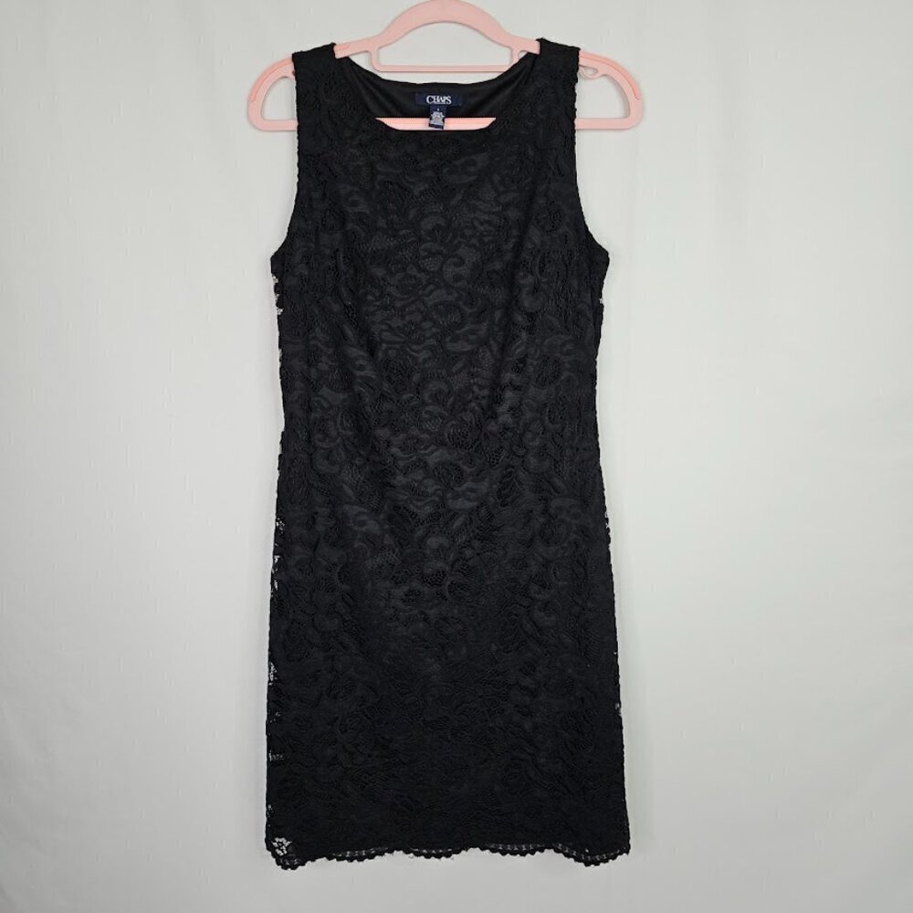 CHAPS by RALPH LAUREN Y2K Dress size 8 BLACK LACE Elegant Cocktail Feminine Chic - Picture 2 of 7
